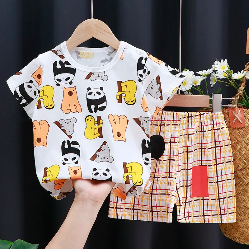 Kids Clothes Set – Baby Boy/Girl T-Shirt + Shorts Summer Clothing in Cotton with Cartoon Design (6M-4Years)