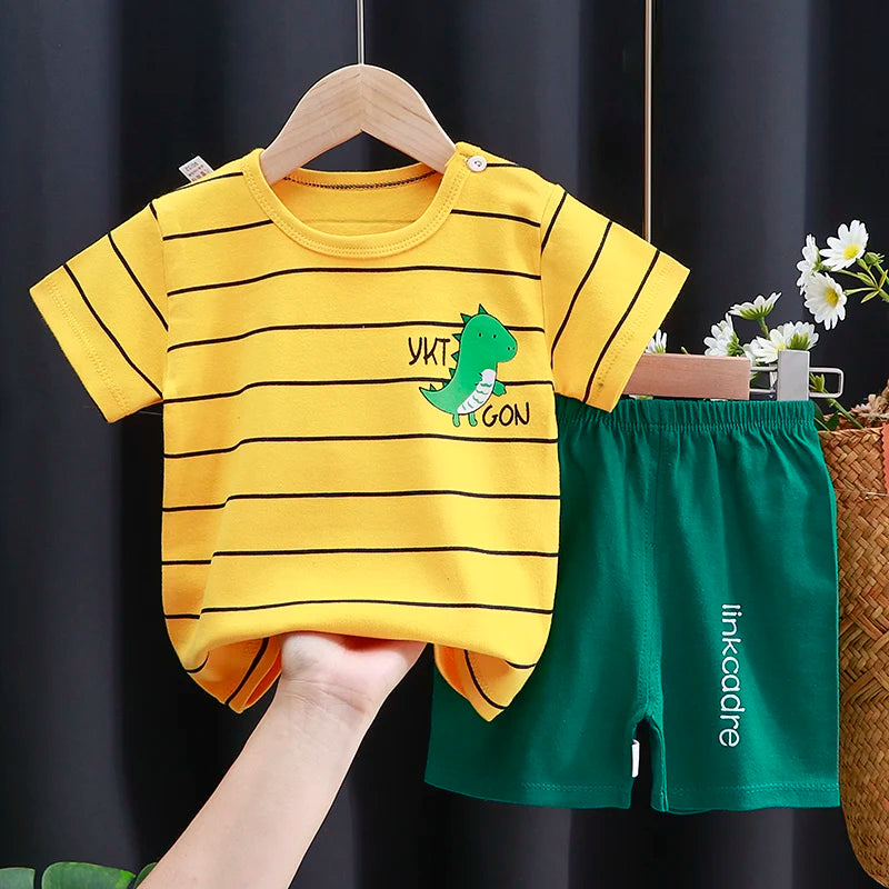 Kids Clothes Set – Baby Boy/Girl T-Shirt + Shorts Summer Clothing in Cotton with Cartoon Design (6M-4Years)