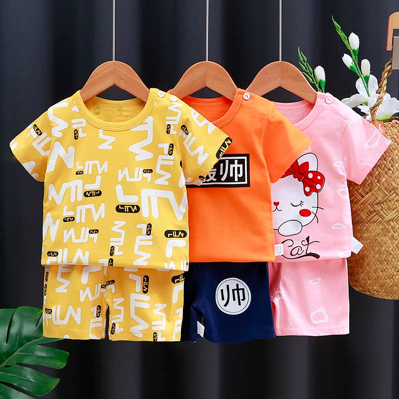 Kids Clothes Set – Baby Boy/Girl T-Shirt + Shorts Summer Clothing in Cotton with Cartoon Design (6M-4Years)