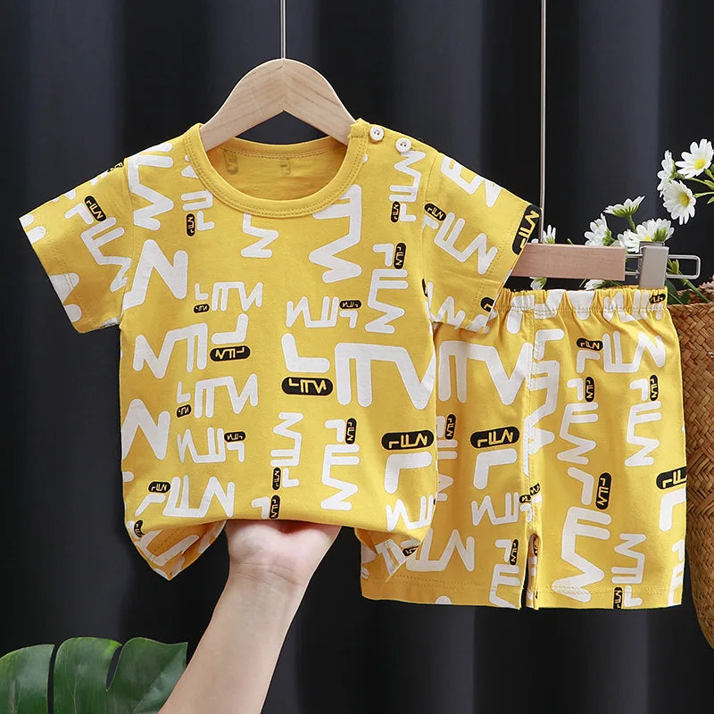 Kids Clothes Set – Baby Boy/Girl T-Shirt + Shorts Summer Clothing in Cotton with Cartoon Design (6M-4Years)