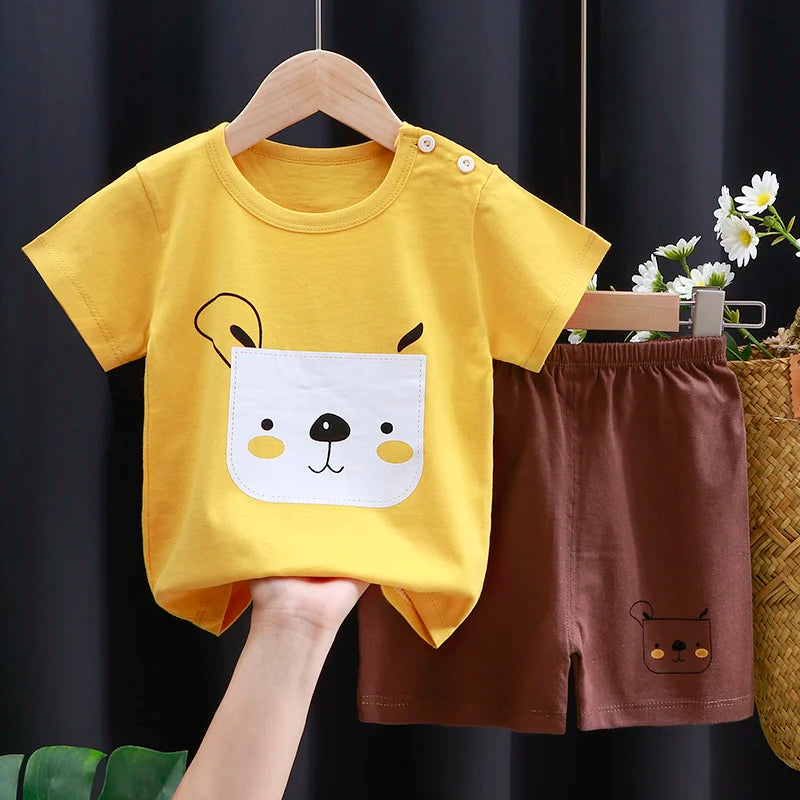 Kids Clothes Set – Baby Boy/Girl T-Shirt + Shorts Summer Clothing in Cotton with Cartoon Design (6M-4Years)
