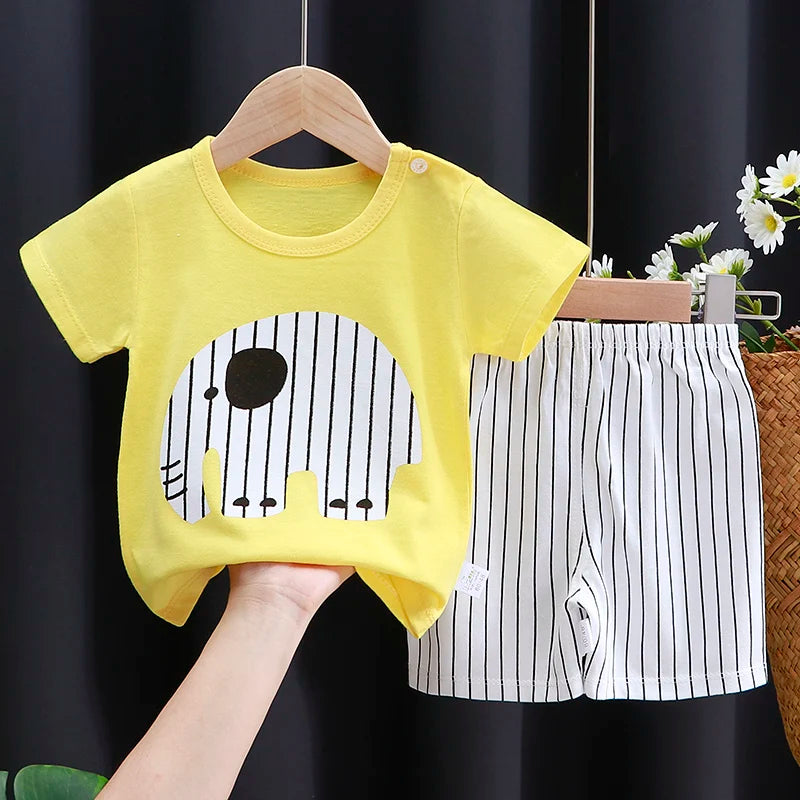 Kids Clothes Set – Baby Boy/Girl T-Shirt + Shorts Summer Clothing in Cotton with Cartoon Design (6M-4Years)