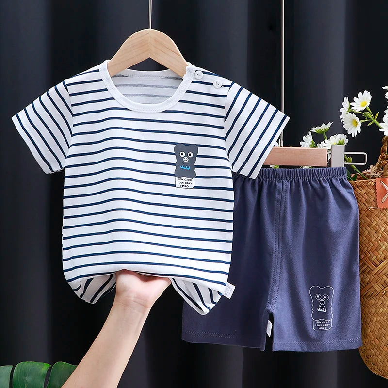 Kids Clothes Set – Baby Boy/Girl T-Shirt + Shorts Summer Clothing in Cotton with Cartoon Design (6M-4Years)