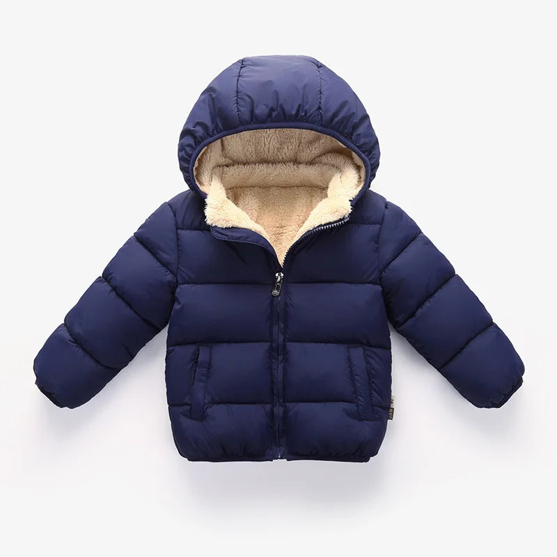 Winter Thick Jackets for Kids: Warm Plush Coats with Fur Hood for Boys and Girls (1-6 Years).