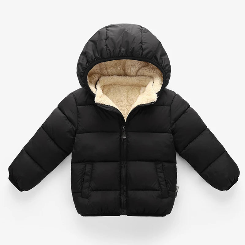 Winter Thick Jackets for Kids: Warm Plush Coats with Fur Hood for Boys and Girls (1-6 Years).