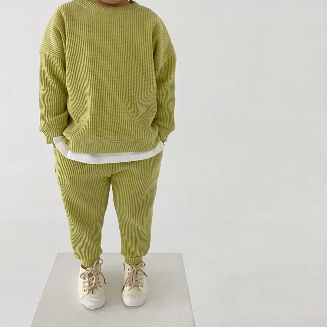 Baby Clothing Set | Waffle Cotton Tracksuit for Boys 2-Piece Pullover Top & Pants (9M-3Years)