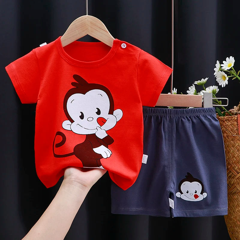 Kids Clothes Set – Baby Boy/Girl T-Shirt + Shorts Summer Clothing in Cotton with Cartoon Design (6M-4Years)