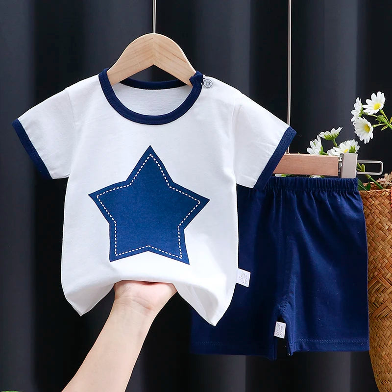 Kids Clothes Set – Baby Boy/Girl T-Shirt + Shorts Summer Clothing in Cotton with Cartoon Design (6M-4Years)