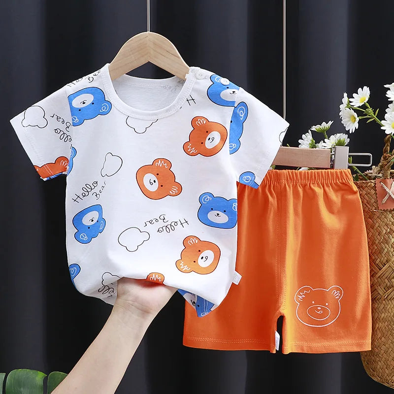 Kids Clothes Set – Baby Boy/Girl T-Shirt + Shorts Summer Clothing in Cotton with Cartoon Design (6M-4Years)