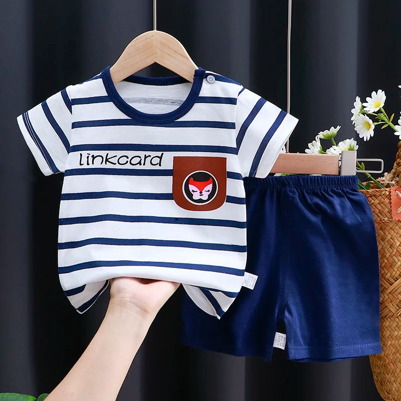 Kids Clothes Set – Baby Boy/Girl T-Shirt + Shorts Summer Clothing in Cotton with Cartoon Design (6M-4Years)