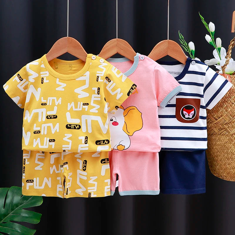 Kids Clothes Set – Baby Boy/Girl T-Shirt + Shorts Summer Clothing in Cotton with Cartoon Design (6M-4Years)