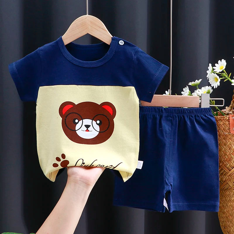 Kids Clothes Set – Baby Boy/Girl T-Shirt + Shorts Summer Clothing in Cotton with Cartoon Design (6M-4Years)
