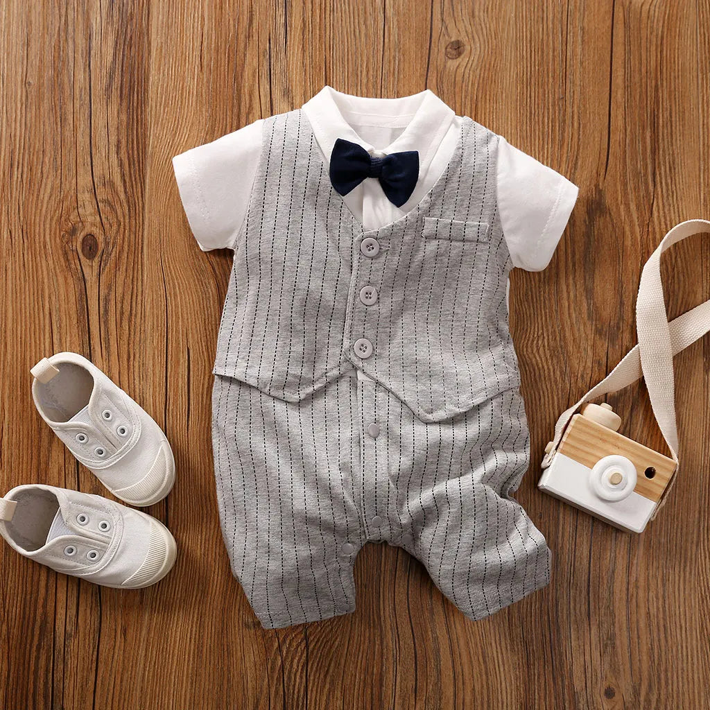 Newborn Baby Gentleman Party Outfit | Soft Cotton Short Sleeve Bodysuit for Boys (0-18 Months)