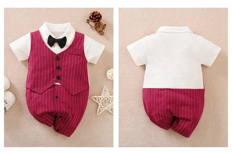 Newborn Baby Gentleman Party Outfit | Soft Cotton Short Sleeve Bodysuit for Boys (0-18 Months)