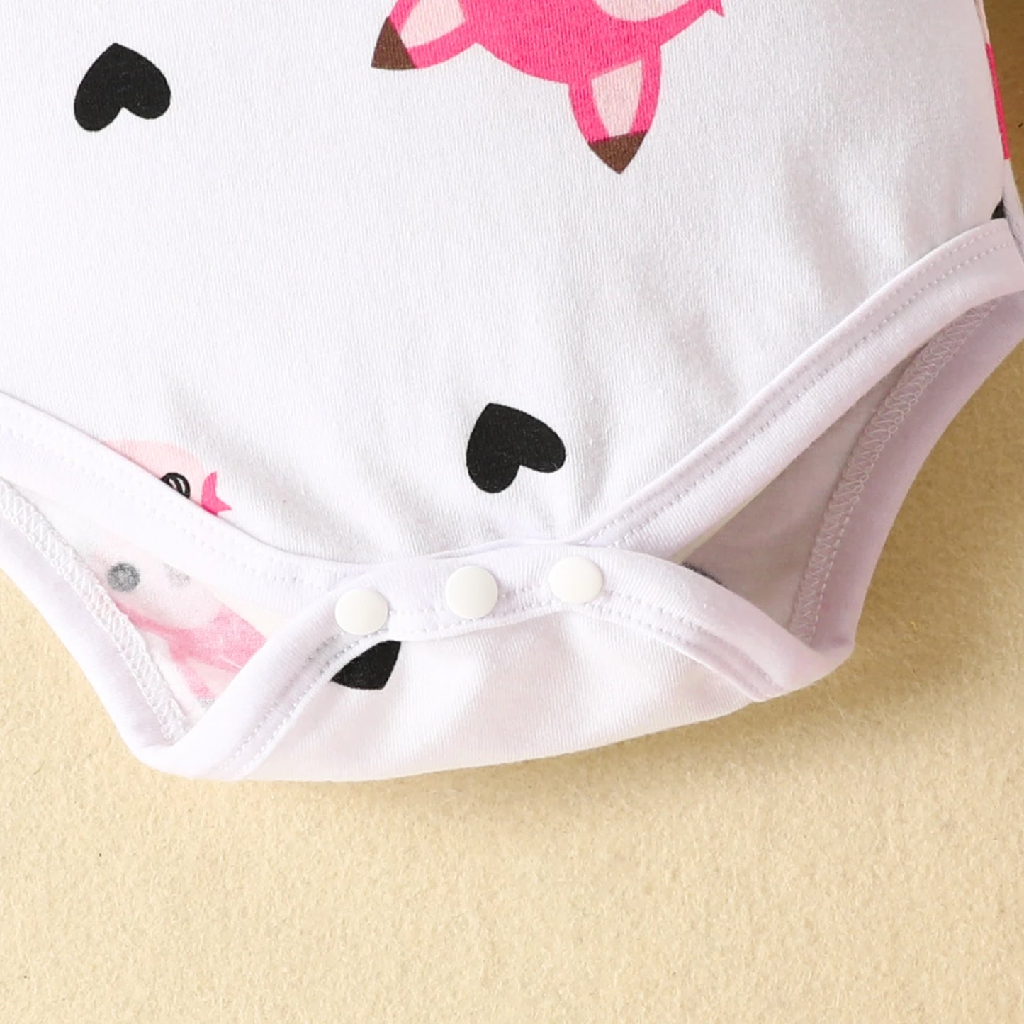 3PCS Baby Girl Fox Print Long Sleeve Onesie with Triangle Bib, Fox Plush Embroidery Overall Dress Set