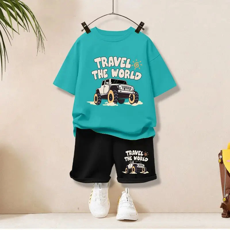 Summer Clothing Set | Letter Printed T-Shirt & Shorts 2-Piece Outfit for Boys (1-12Years)