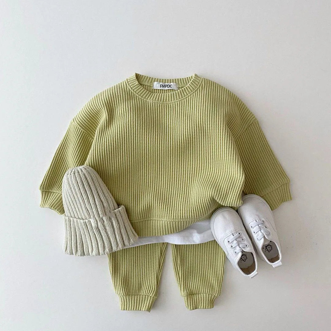 Baby Clothing Set | Waffle Cotton Tracksuit for Boys 2-Piece Pullover Top & Pants (9M-3Years)