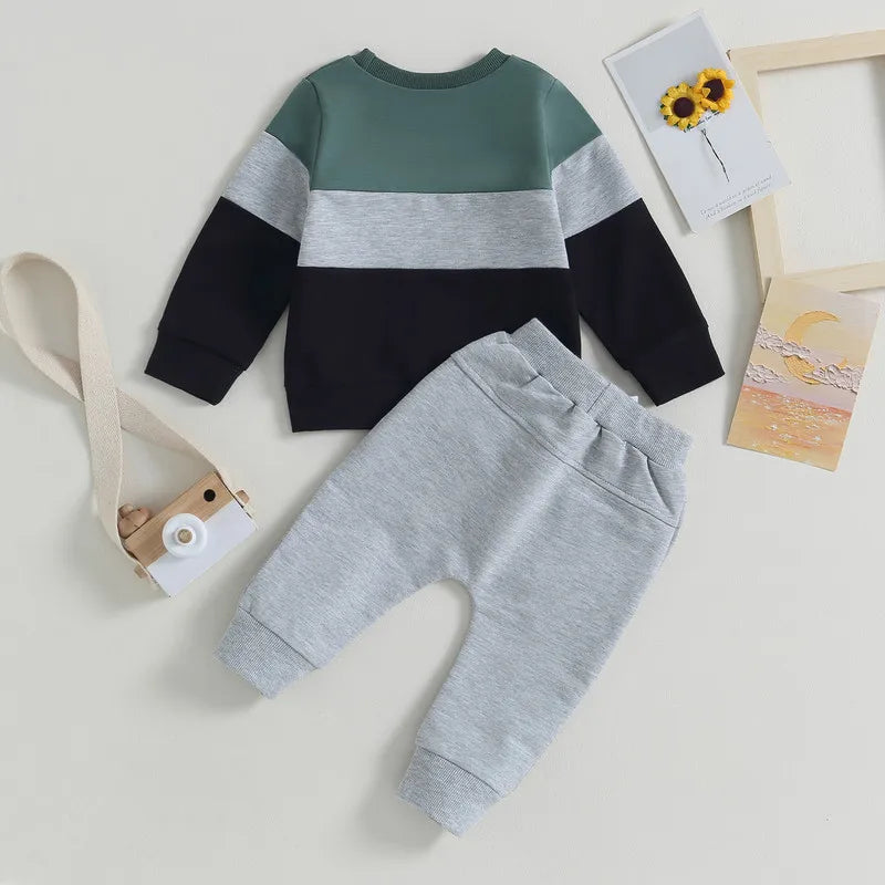 Baby Boy 2-Piece Outfit Set| Long Sleeve Sweatshirt & Elastic Pants Clothes (0-3Years)