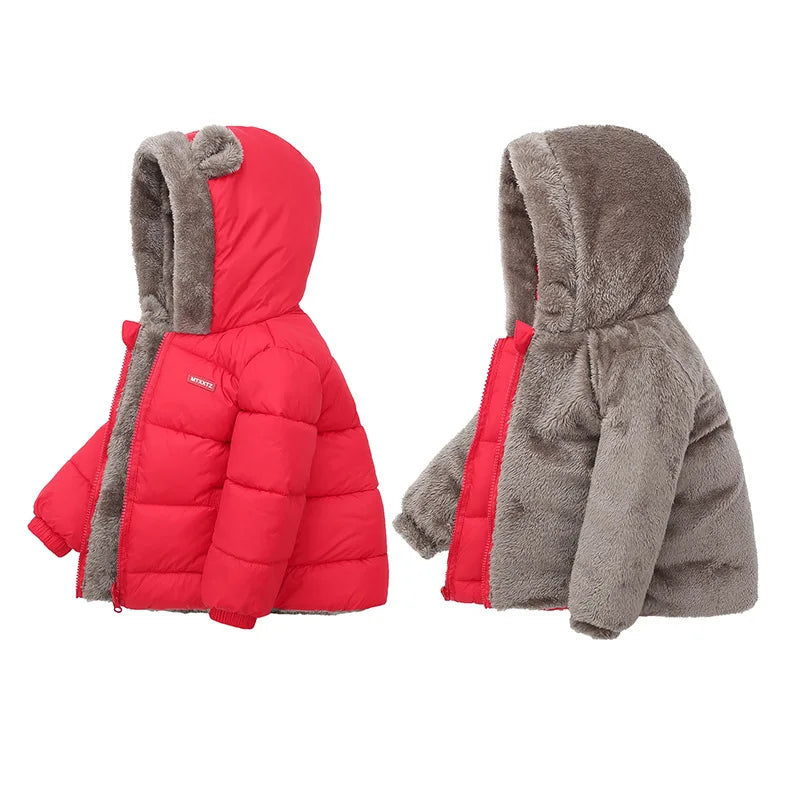 Baby Boys' and Girls' Hooded Cotton Jackets: Thick Fleece and Cashmere-Padded Winter Coats(2-5 Years).