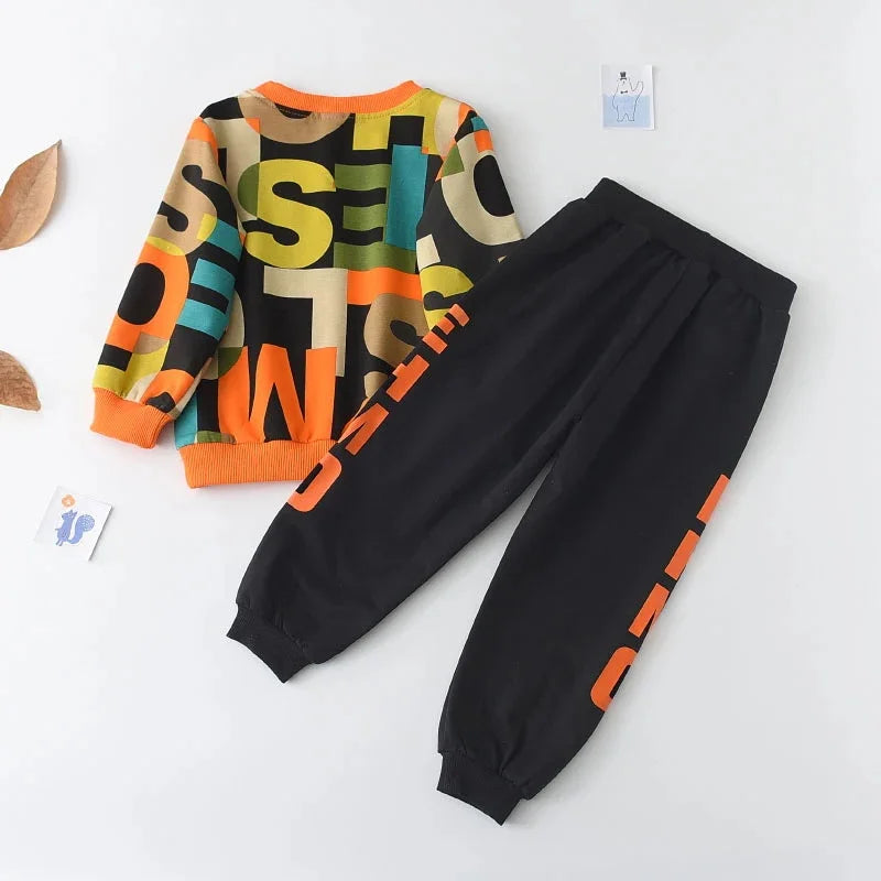 Boys' Cotton Sportswear Outfit Letter Print Sweatshirt & Pants (3-6Years)