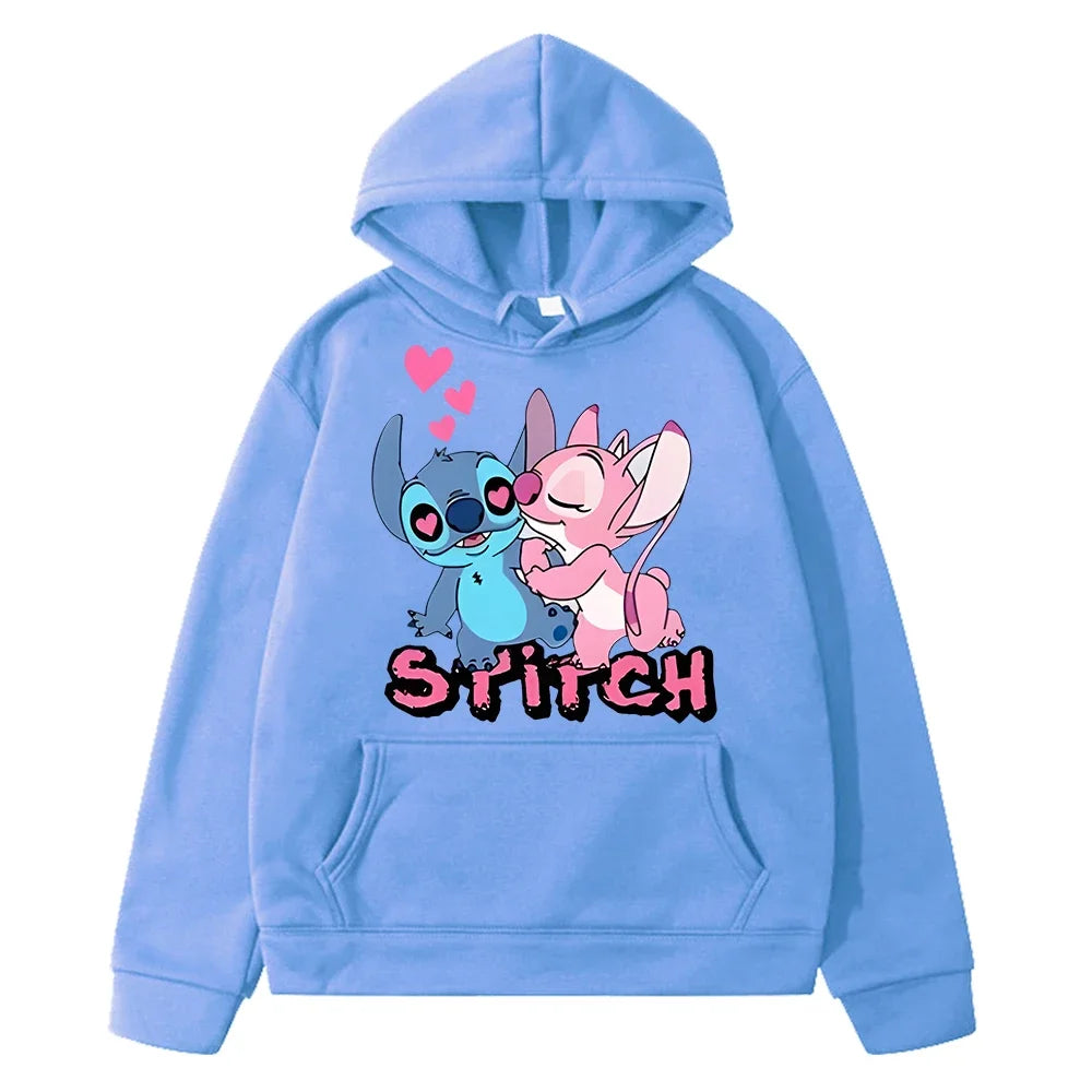 Disney Stitch Print Fleece Hoodie –Casual Pullover Sweatshirt for Boys & Girls