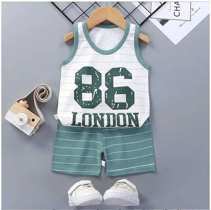 Kids' Summer Cotton Clothing Set - Boys' & Girls' Sleeveless Vest, T-Shirt, and Shorts Outfit (9M-7Years).