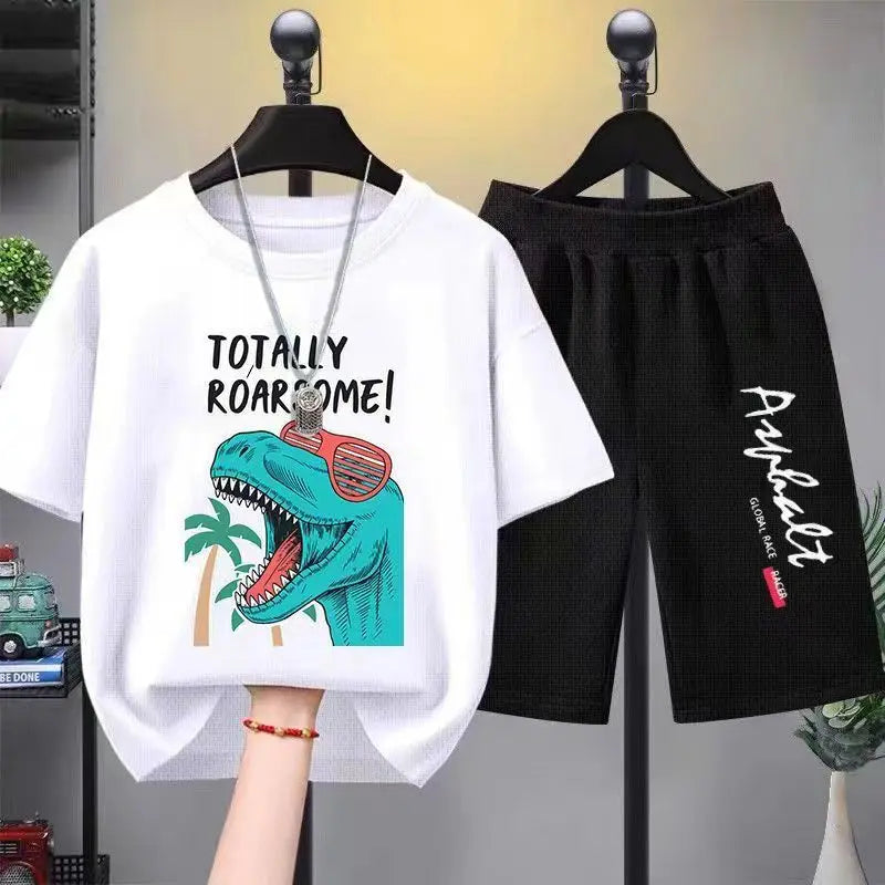 Summer Boys Dinosaur Print T-Shirt & Shorts Set (1-12Years)