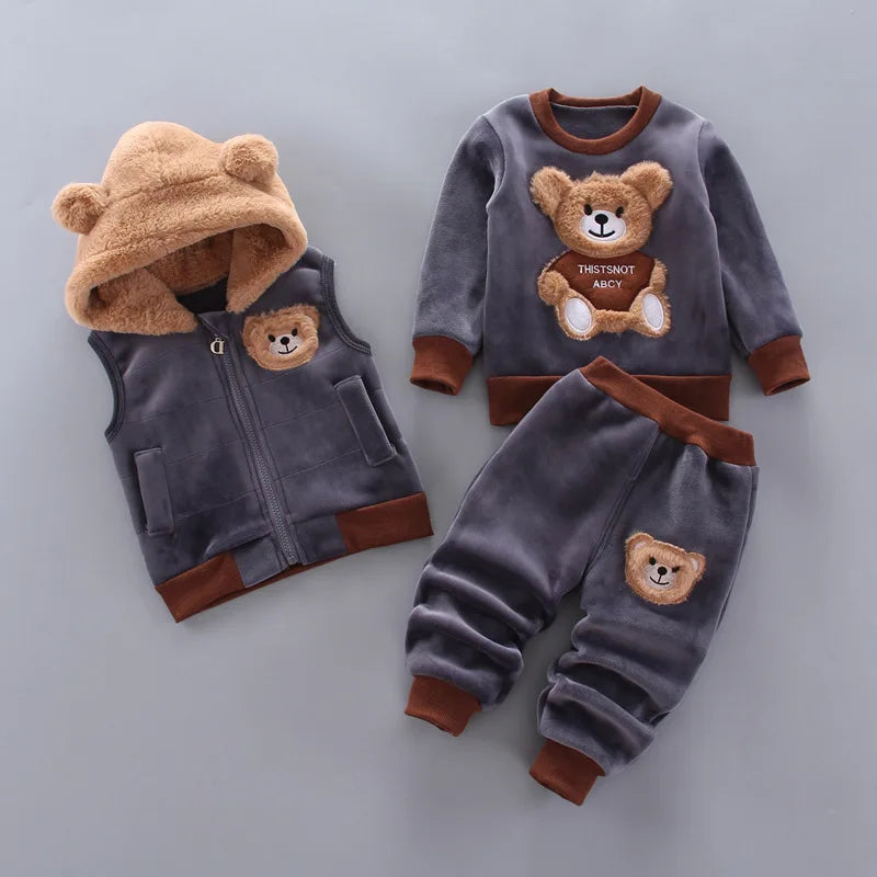 3PCS Baby Winter Clothing Set | Sweater Coat, Hooded Vest & Pants Outfit for Boys & Girls