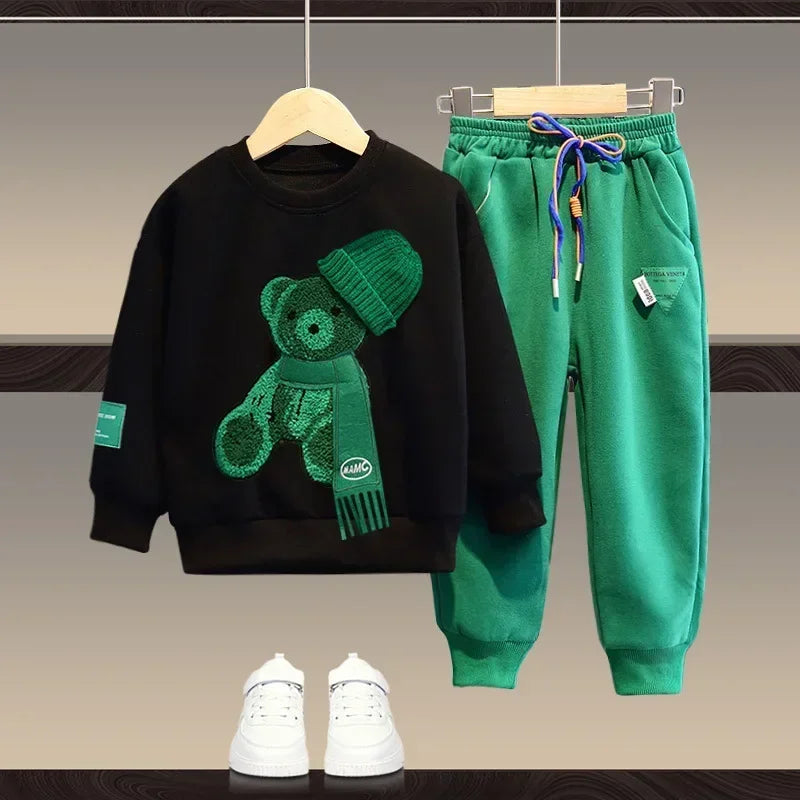 utumn Baby Tracksuit – Cartoon Bear Sweatshirt & Pants 2-Piece Cotton Outfit for Boys & Girls (2Years-14Years)