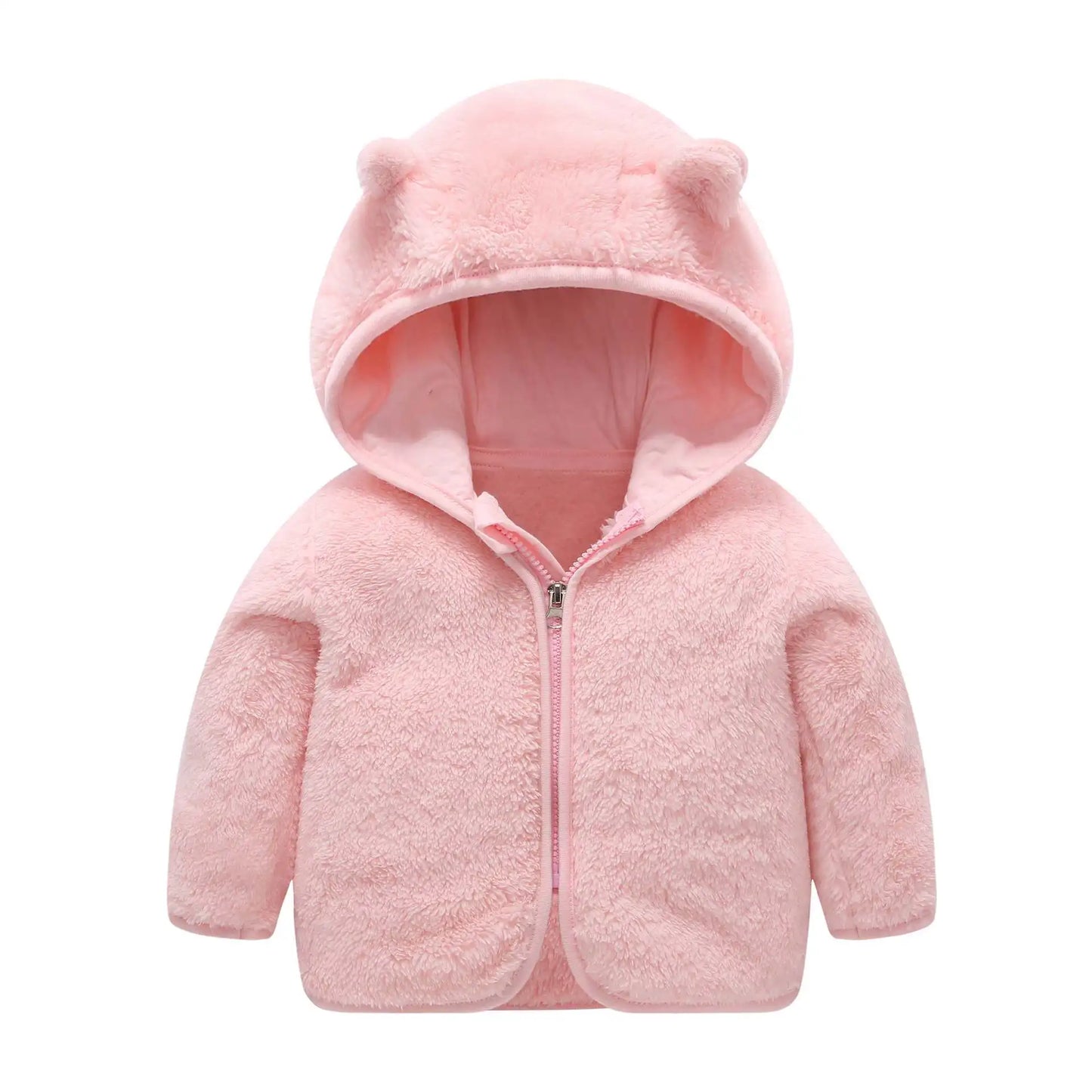 Adorable Spring and Autumn Fleece Coat for Children aged 0-3 years. Featuring cute bear ears and long sleeves.