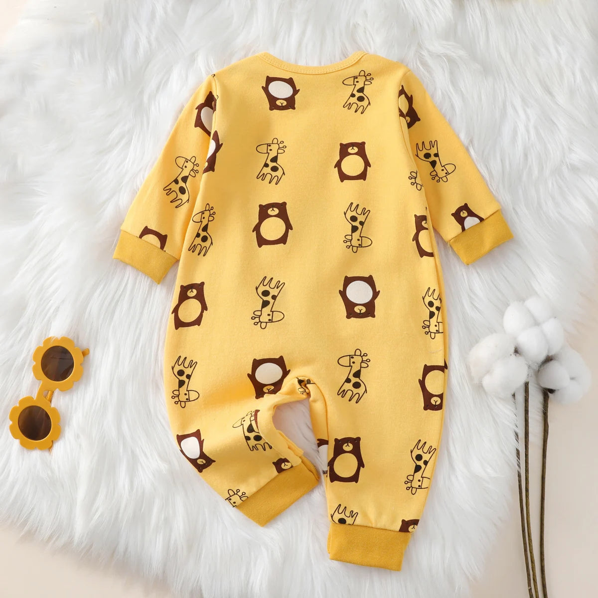 100% Cotton Baby Jumpsuit – Adorable Animal Print Newborn Crawling Suit (0-18 Months)