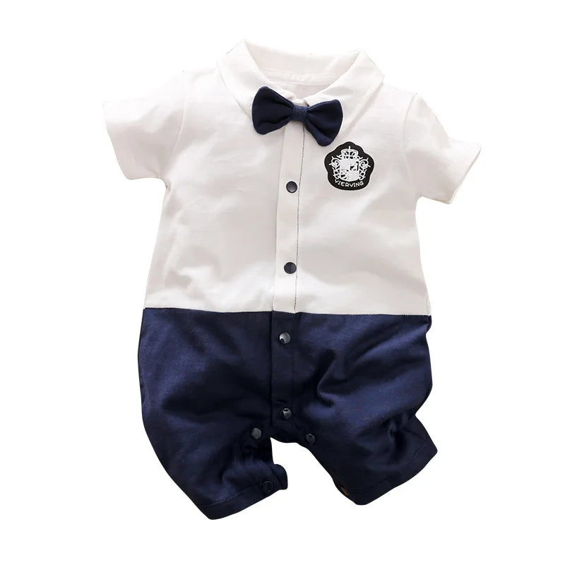 Newborn Baby Gentleman Party Outfit | Soft Cotton Short Sleeve Bodysuit for Boys (0-18 Months)