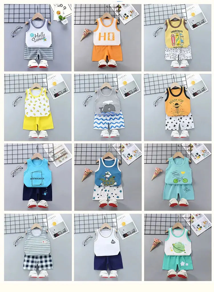2-Piece Summer Kids' Outfit – Cotton Sleeveless Tank Top and Shorts Set for Boys (9M-8Years)