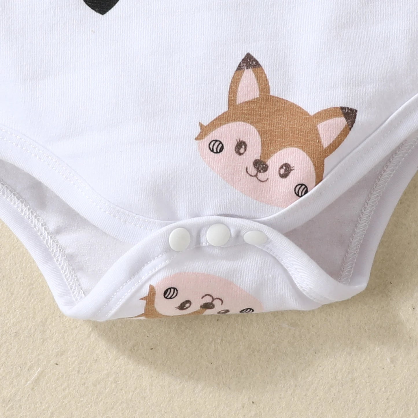 3PCS Baby Girl Fox Print Long Sleeve Onesie with Triangle Bib, Fox Plush Embroidery Overall Dress Set