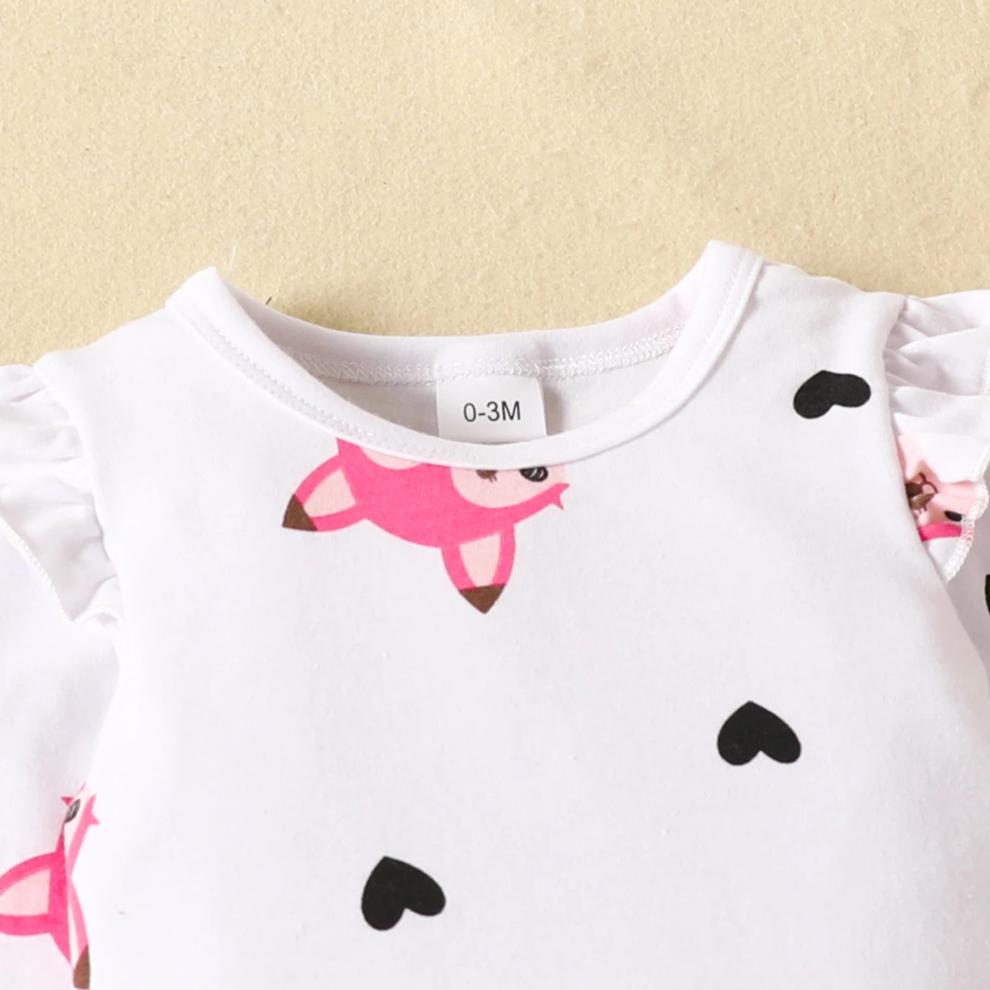 3PCS Baby Girl Fox Print Long Sleeve Onesie with Triangle Bib, Fox Plush Embroidery Overall Dress Set