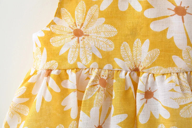 Summer Girls- Fashion Chrysanthemum Print Dress with Straps and Large Bow - Princess Party Outfit for (0-3 Years).