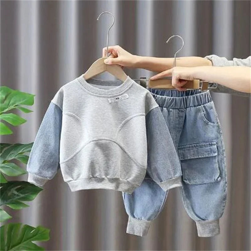 Baby Boy Light Blue Denim Sweatshirt & Sweatpants (9M-5Years)