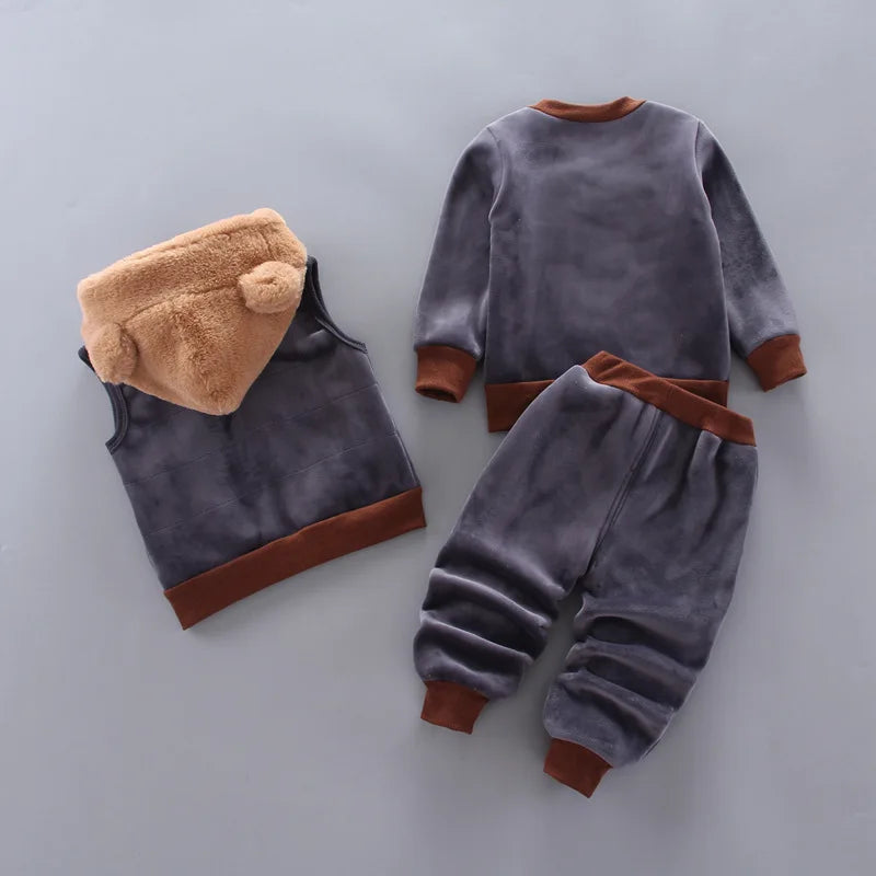 3PCS Baby Winter Clothing Set | Sweater Coat, Hooded Vest & Pants Outfit for Boys & Girls