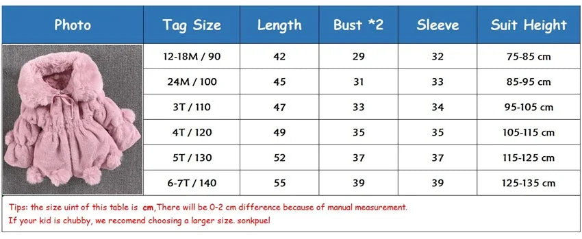 Warm Winter Coats for Baby Girls: Thick Faux Fur Hooded Jacket for (12M-7Years)