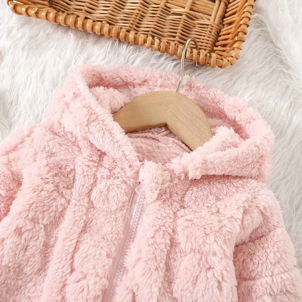 Princess Pink Fleece Jacket for Baby Girls with a Charming Love/Bear Pattern. (0-3 Years)
