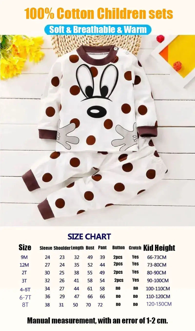 Kids 100% Cotton Pajamas Set – Boys & Girls Cotton Cartoon Outfit (9M-8Years)
