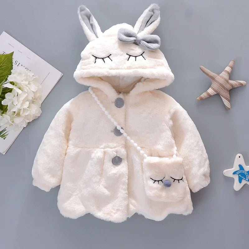 Winter Baby Girl Coat: Adorable Bow Design with Crossbody Bag Style (9M-3Years).