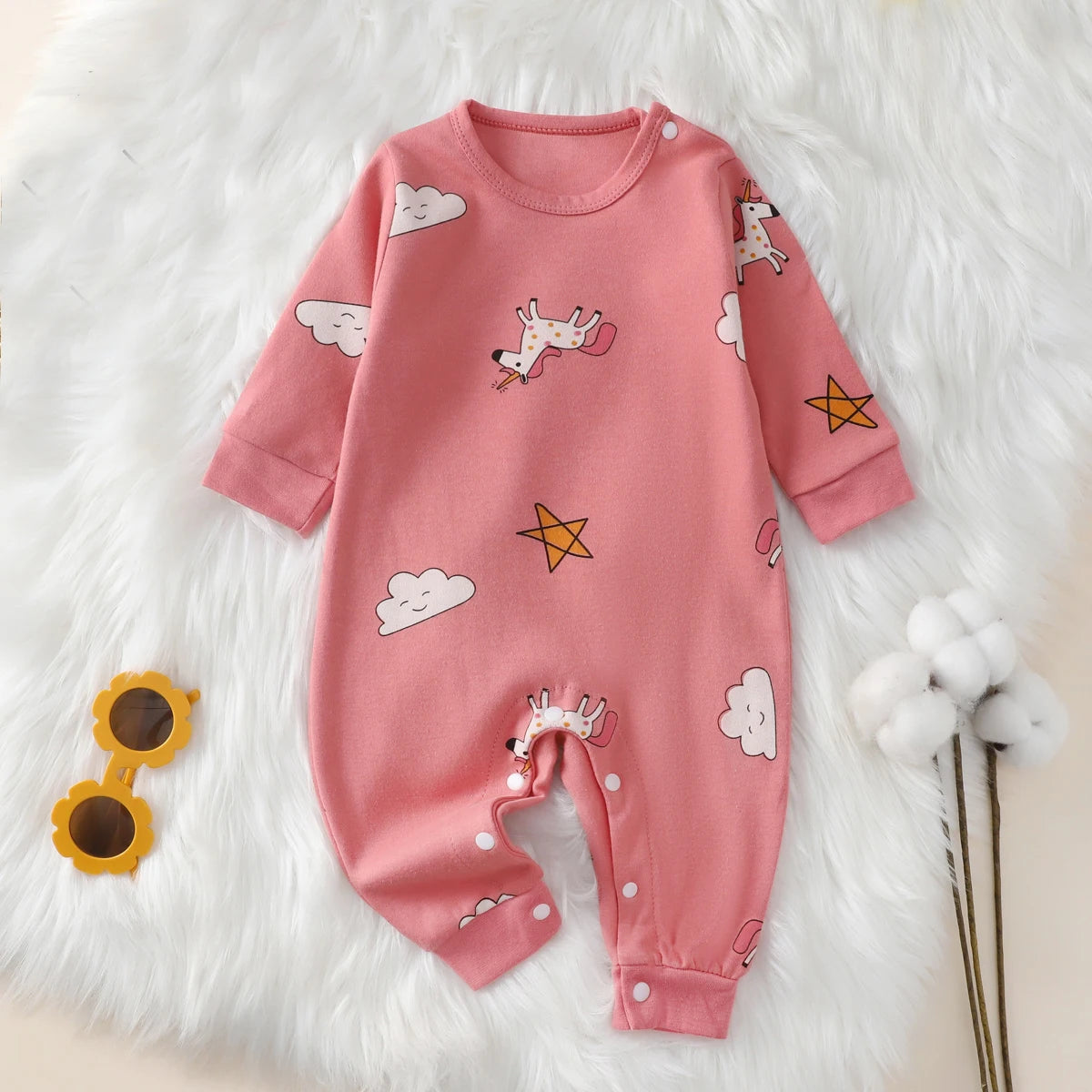 100% Cotton Baby Jumpsuit – Adorable Animal Print Newborn Crawling Suit (0-18 Months)