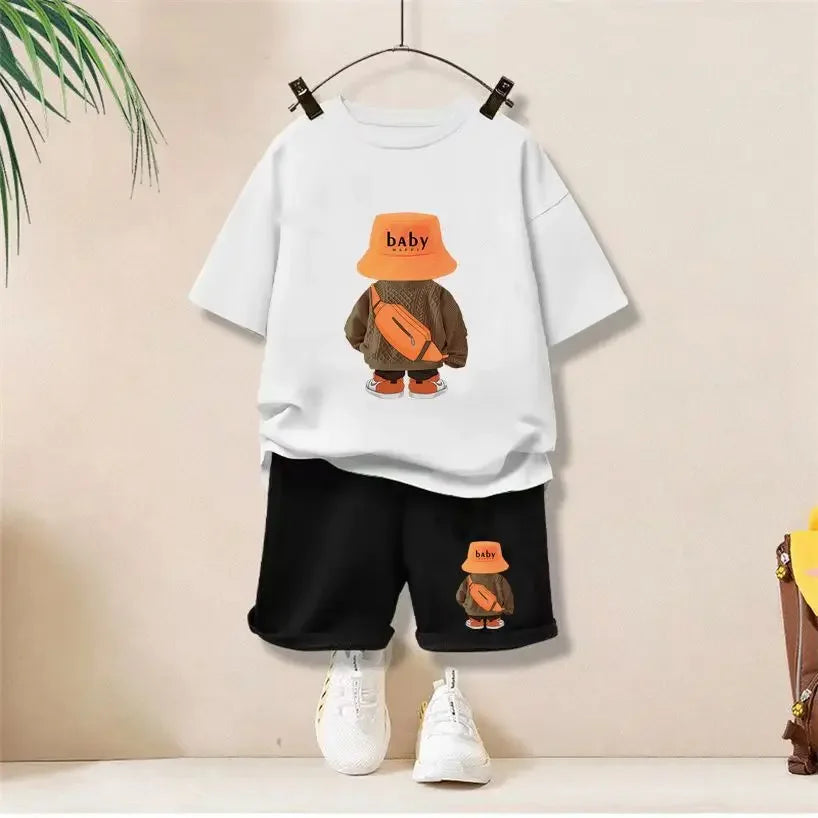 Summer Boys Clothing Set | Cartoon Bear T-Shirt & Shorts 2-Piece Casual Tracksuit Outfit (1-12Years)