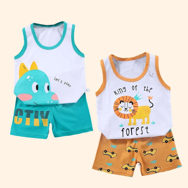 2-Piece Summer Kids' Outfit – Cotton Sleeveless Tank Top and Shorts Set for Boys (9M-8Years)