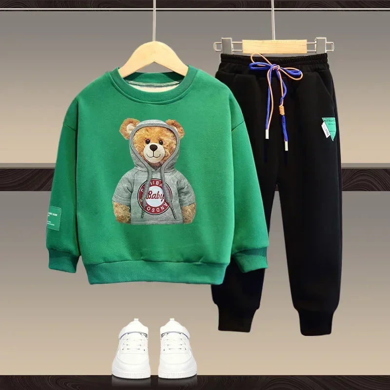 utumn Baby Tracksuit – Cartoon Bear Sweatshirt & Pants 2-Piece Cotton Outfit for Boys & Girls (2Years-14Years)