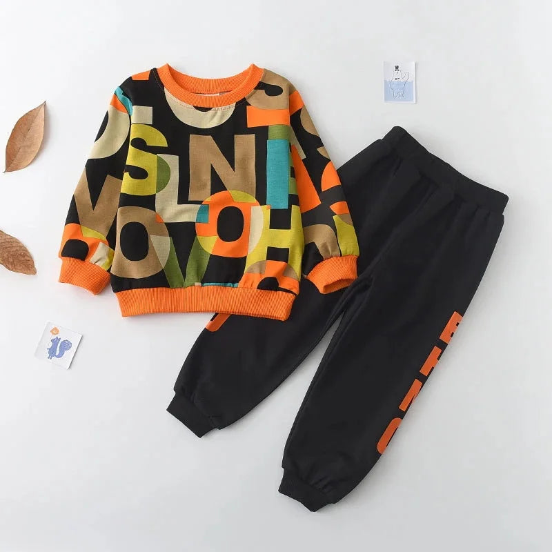 Boys' Cotton Sportswear Outfit Letter Print Sweatshirt & Pants (3-6Years)