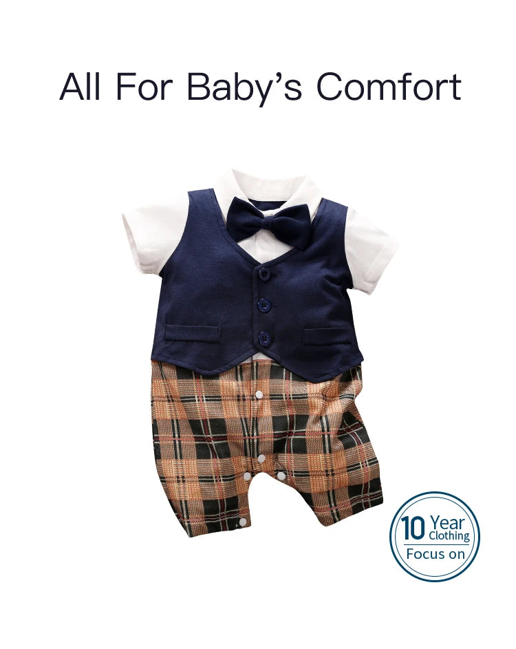 Newborn Baby Gentleman Party Outfit | Soft Cotton Short Sleeve Bodysuit for Boys (0-18 Months)