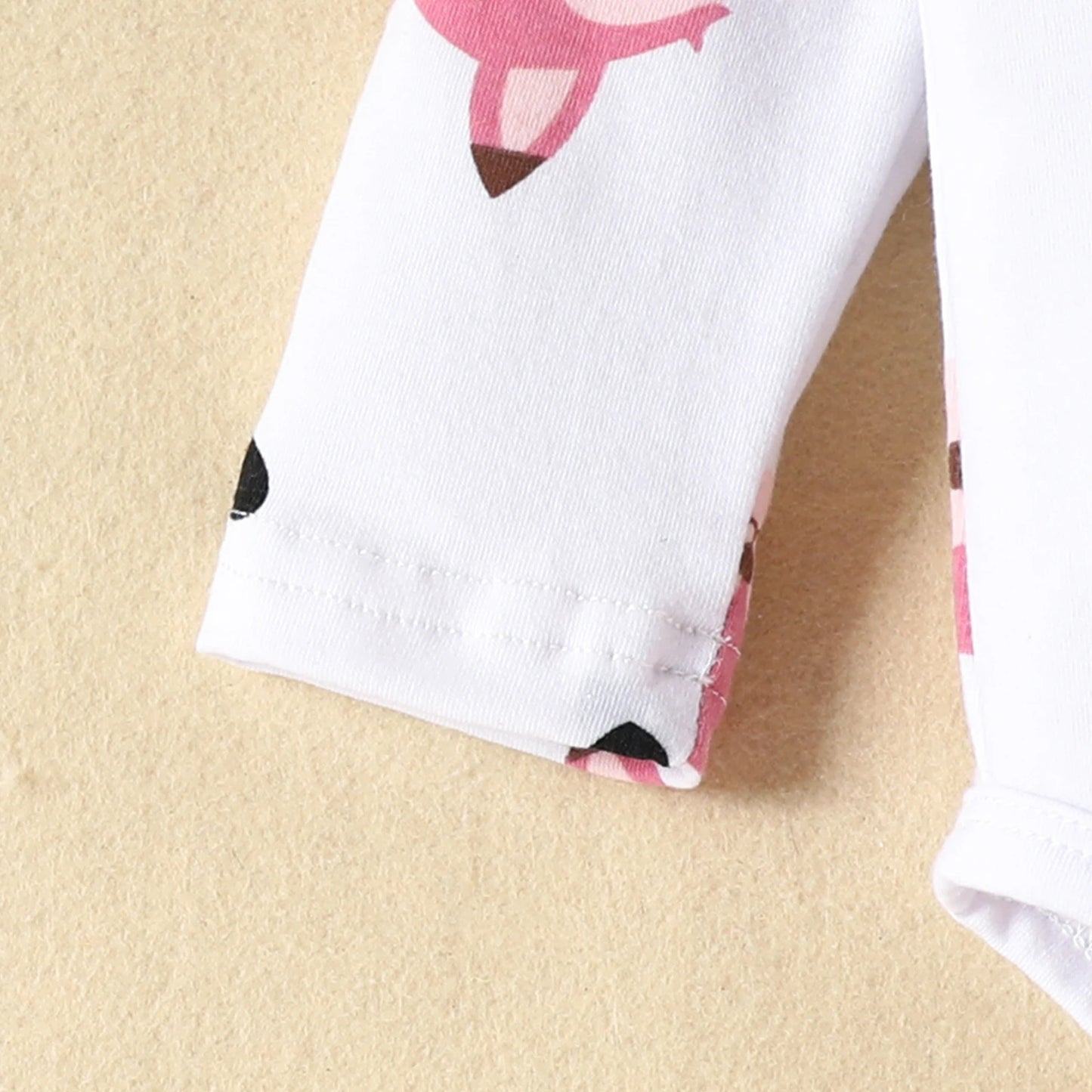 3PCS Baby Girl Fox Print Long Sleeve Onesie with Triangle Bib, Fox Plush Embroidery Overall Dress Set