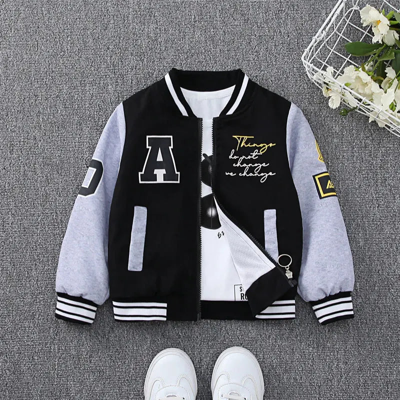 Spring and Autumn Kids' Jacket: Occidental-Style Striped Baseball Uniform for Boys and Girls (4-10 Years)